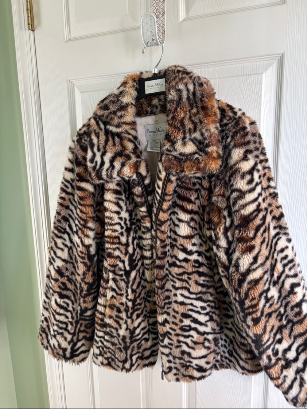 Pamela McCoy Faux Fur Animal Print Jacket - Brown, Black, Cream